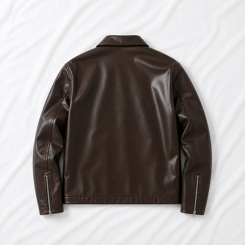 Brown Basic Faux Leather Jacket | Classic Streetwear Jacket