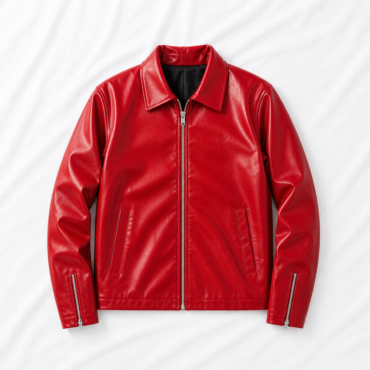 Red Basic Faux Leather Jacket | Classic Streetwear Jacket