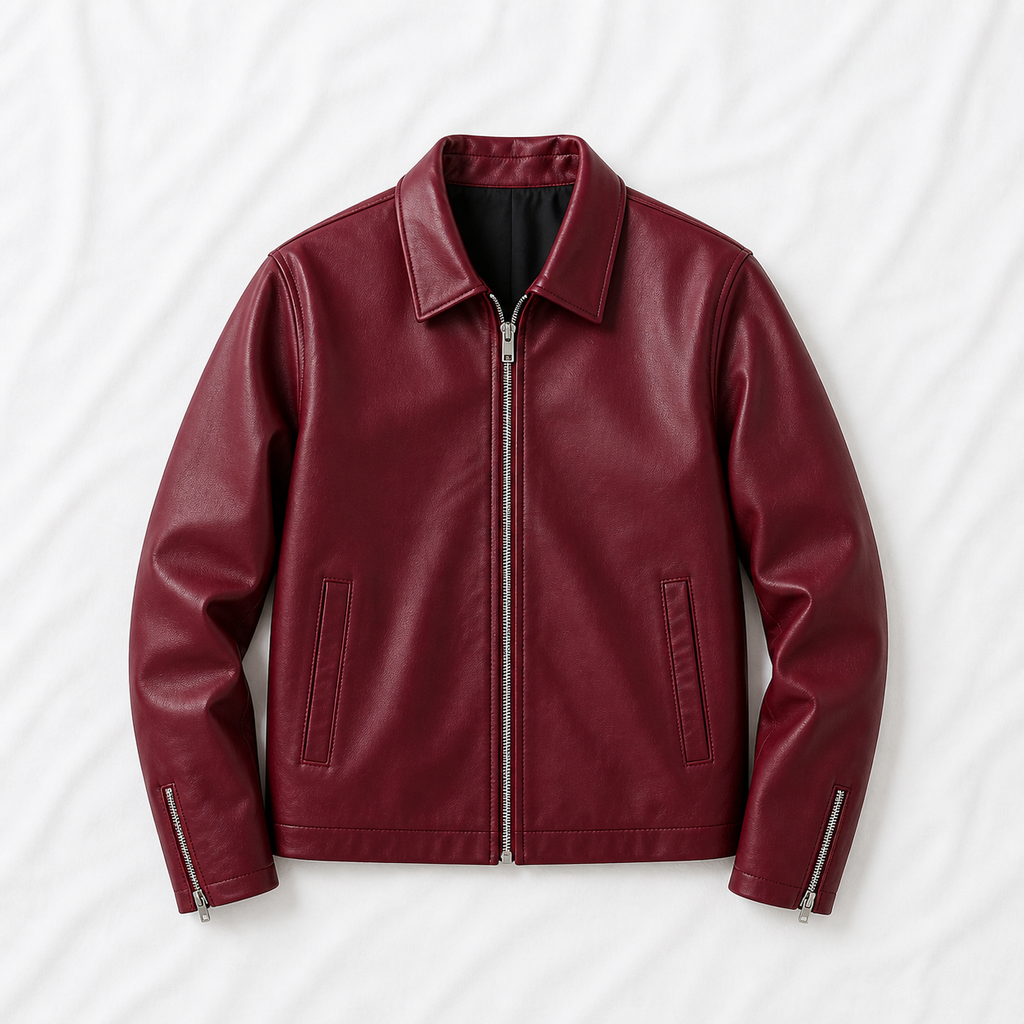 Maroon Faux Leather Jacket for Men