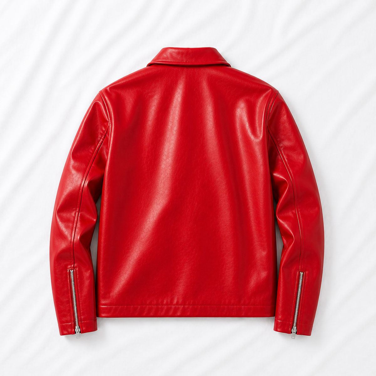 Red Basic Faux Leather Jacket | Classic Streetwear Jacket