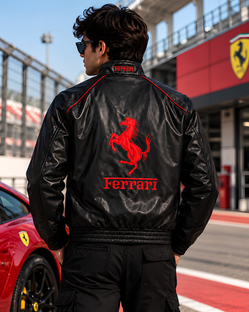 Premium Ferrari inspired black and red racing jacket