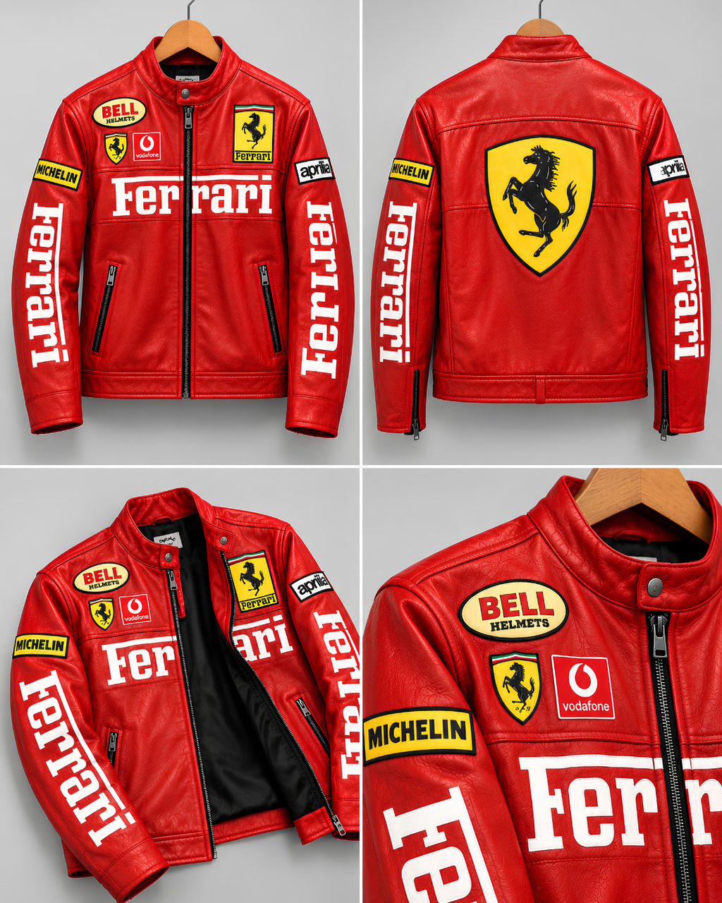 Vintage red Formula racing jacket model photoshoot