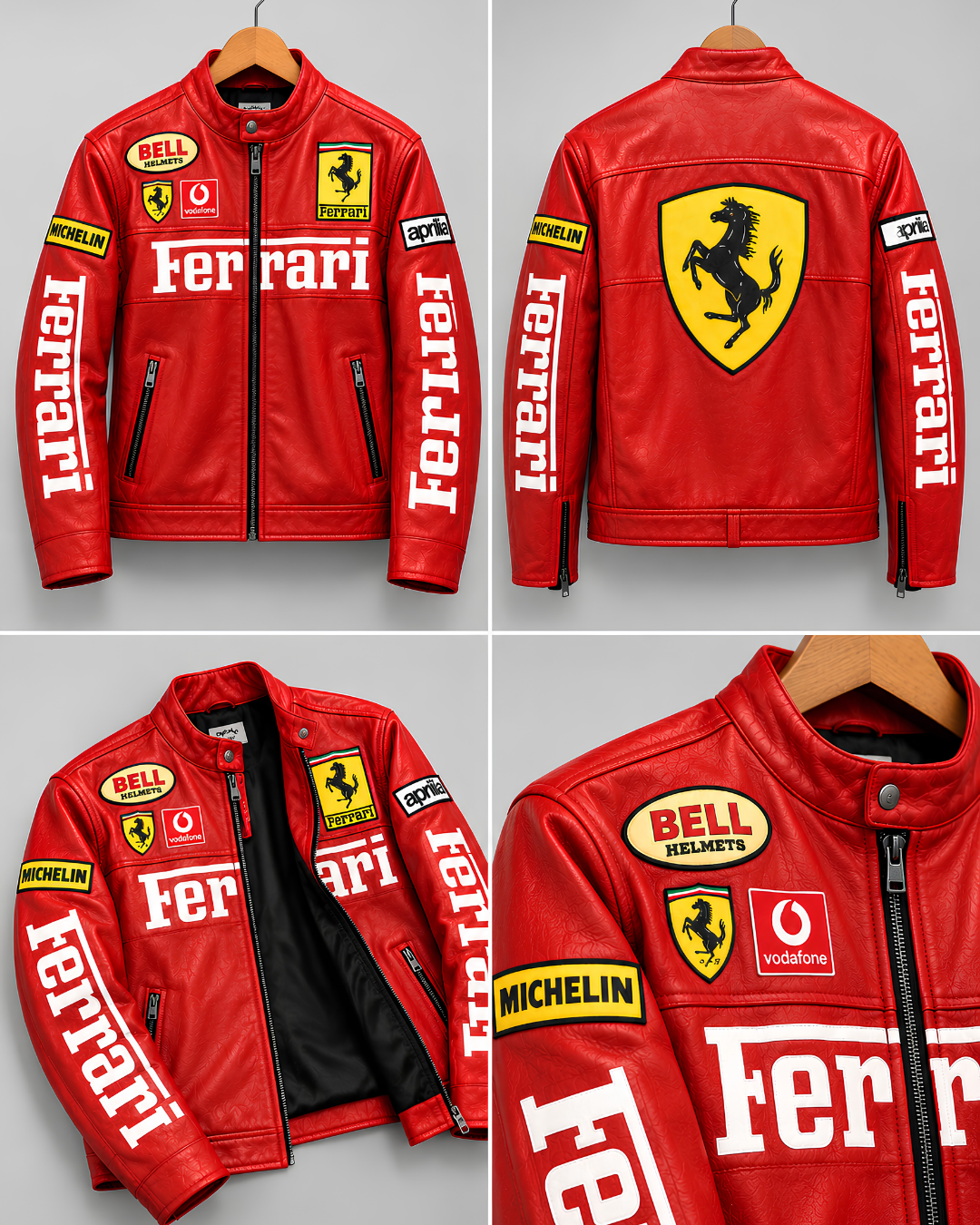 Vintage red Formula racing jacket model photoshoot