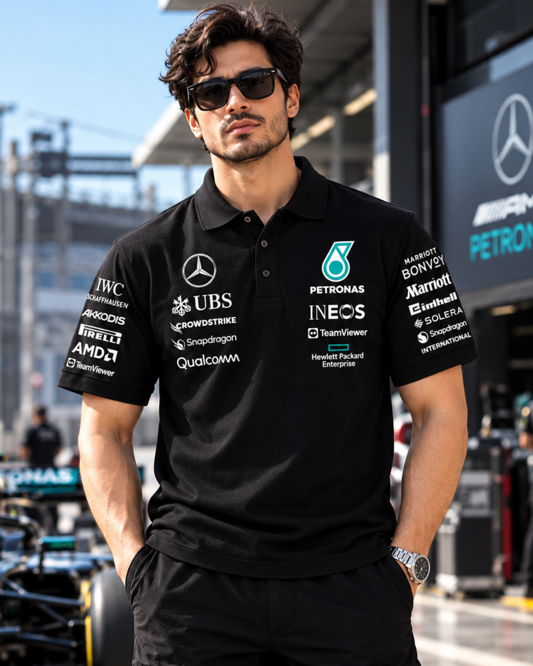 Black Mercedes AMG Polo T-Shirt