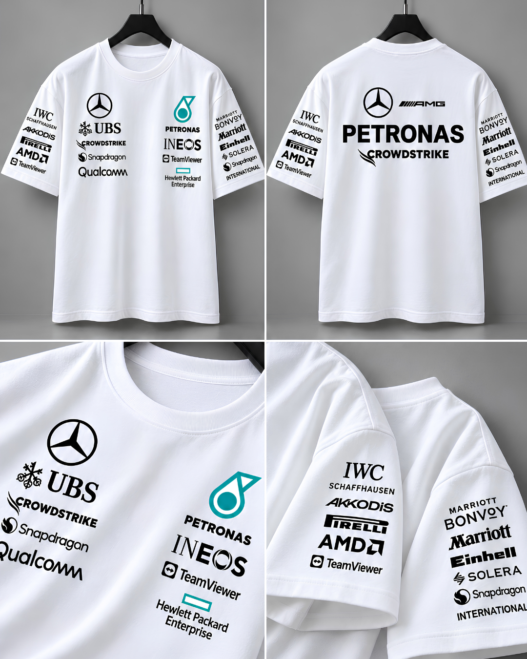 White racing T-shirt four in one product hero shot