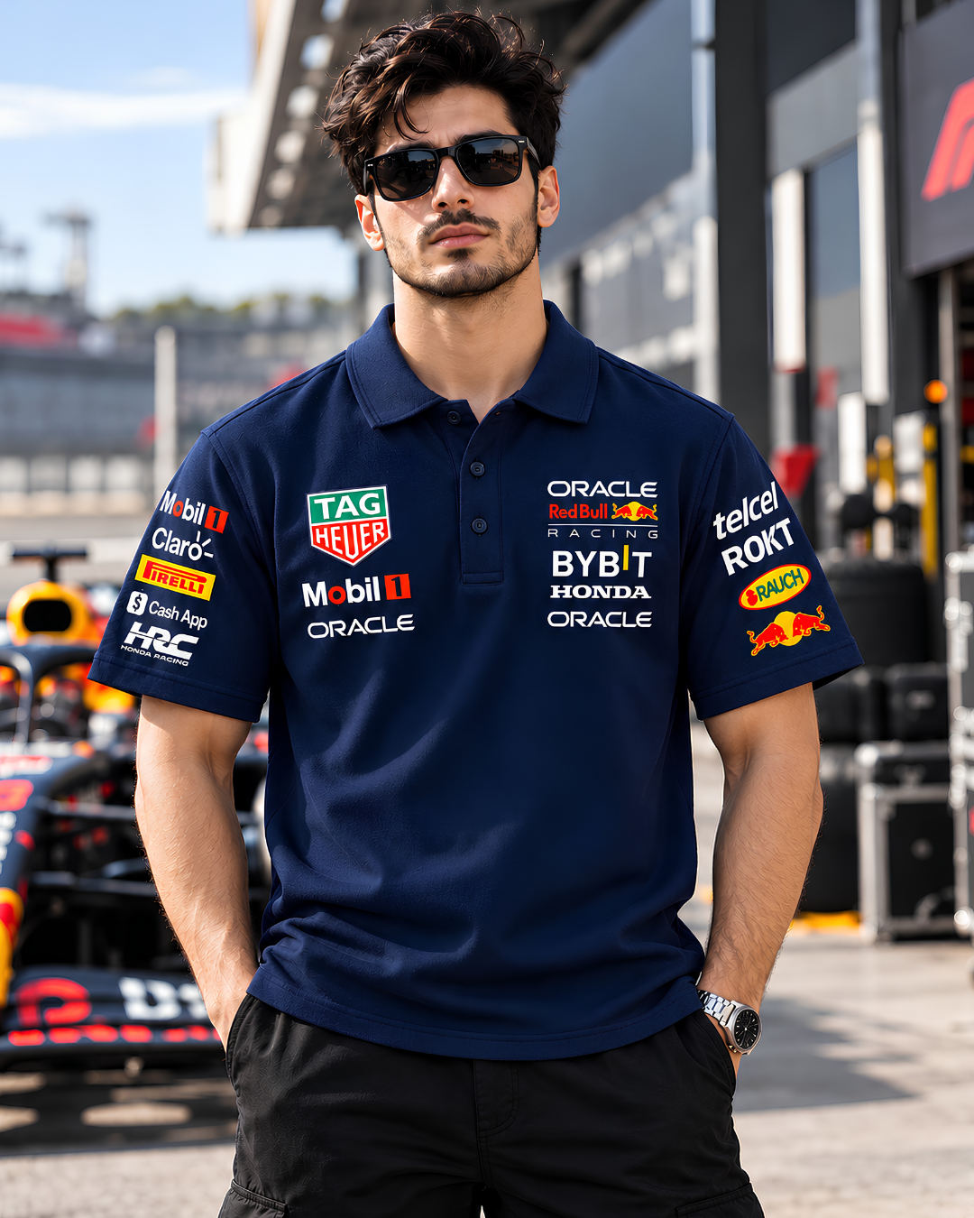 Navy Blue Racing Polo T-Shirt