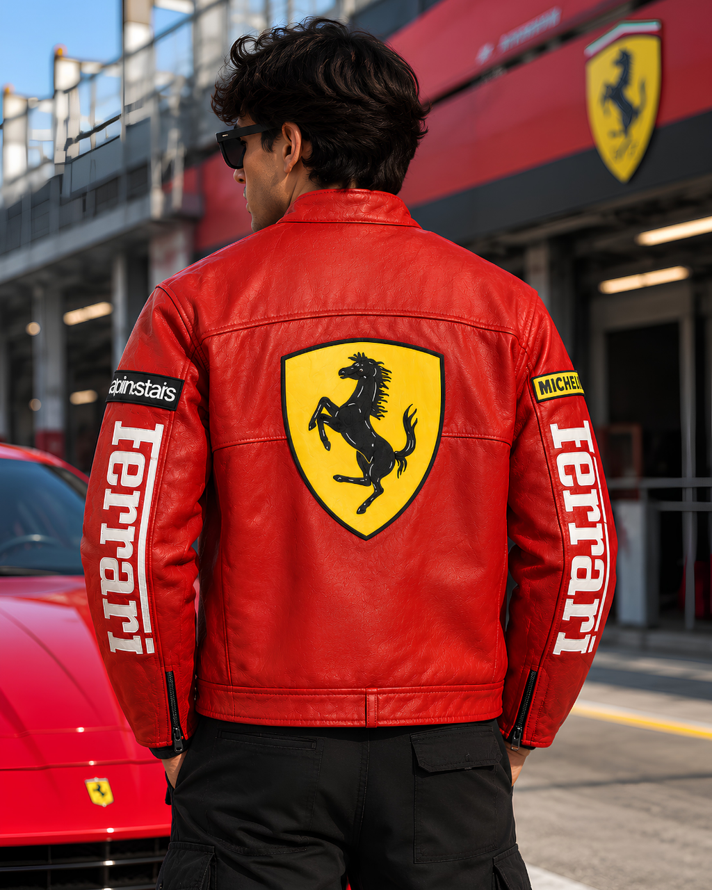 Premium red racing biker jacket with white graphics