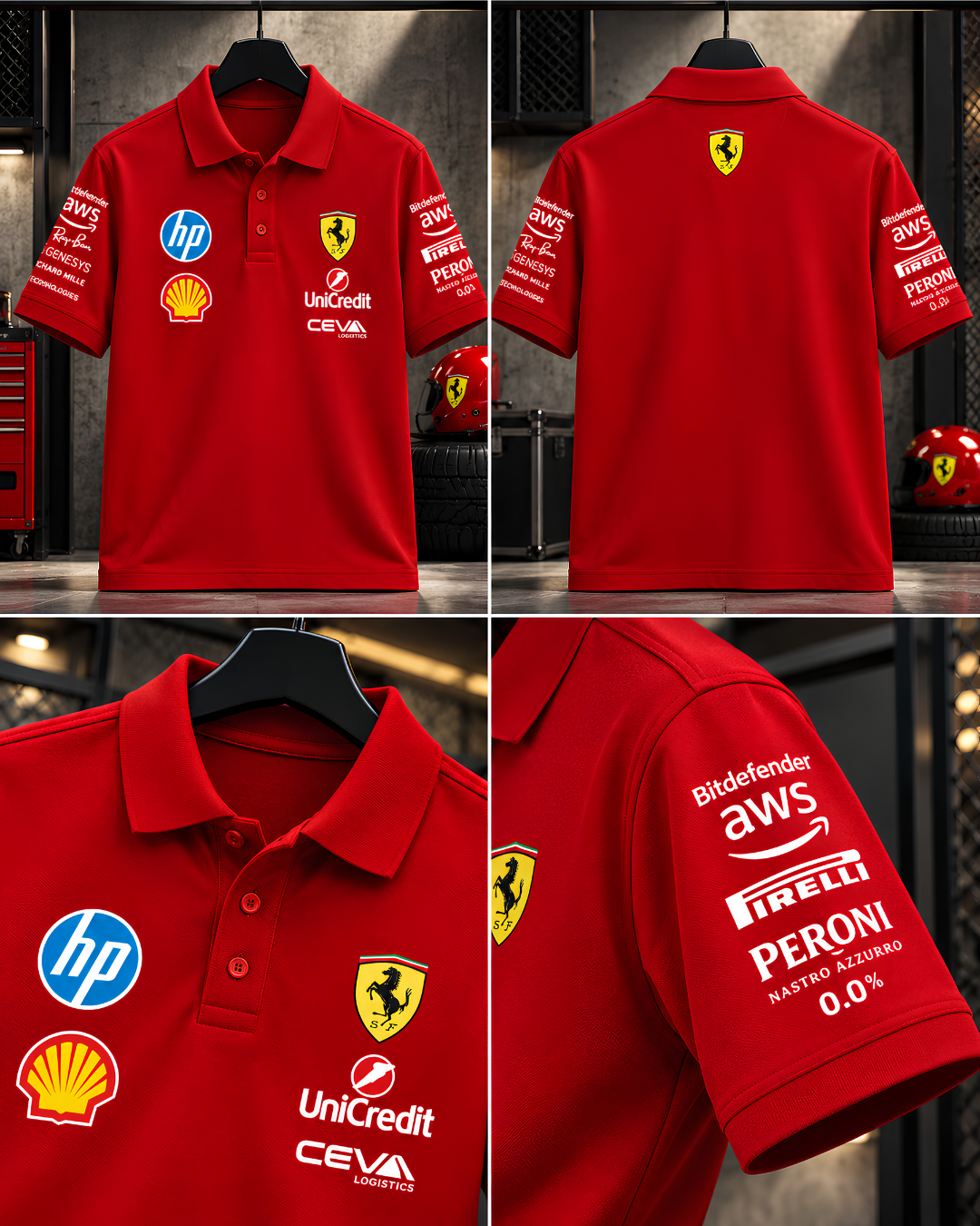 Red Sponsor Print Polo Shirt