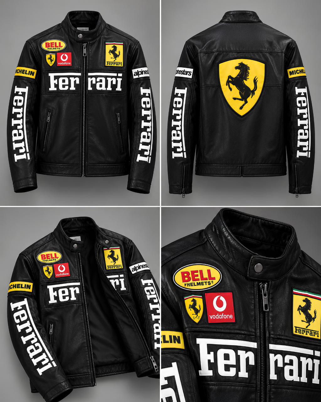 Premium textured black leather look motorsport jacket