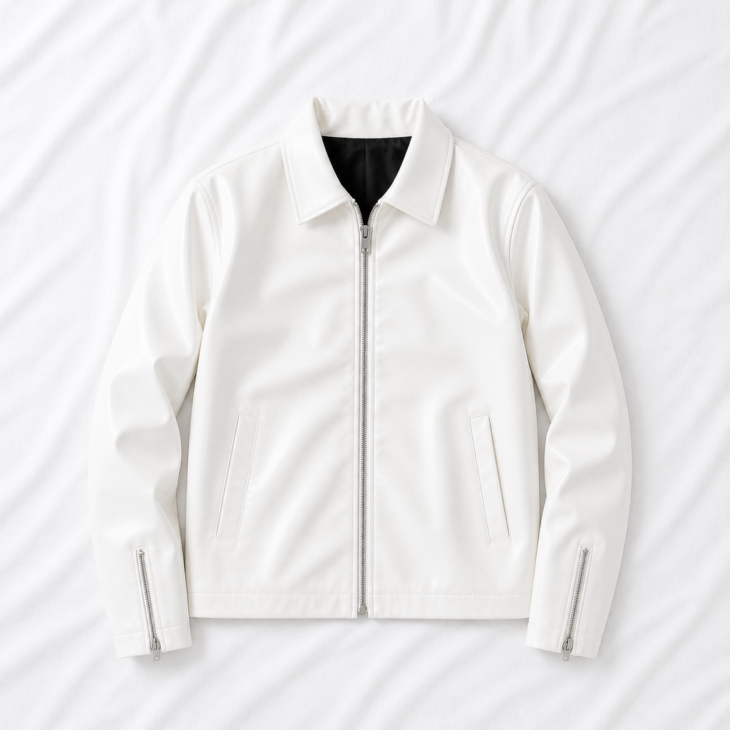 White Basic Faux Leather Jacket | Classic Streetwear Jacket