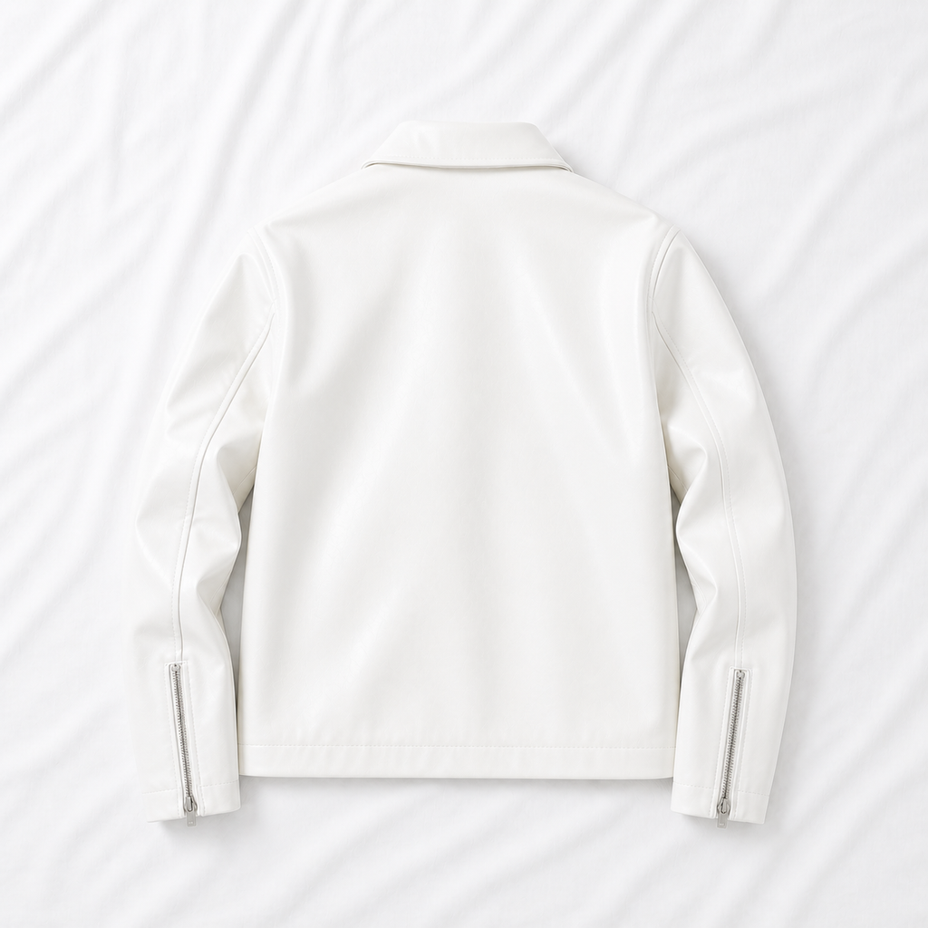 White Basic Faux Leather Jacket | Classic Streetwear Jacket