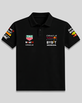 black racing polo shirt with graphics